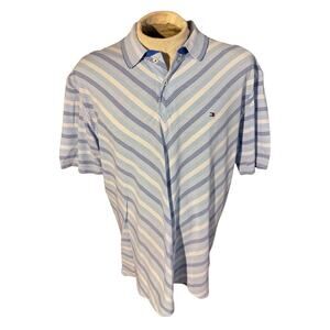 Tommy Hilfiger Mercerized Cotton Polo Shirt Men’s XL Blue Stripe Chevron